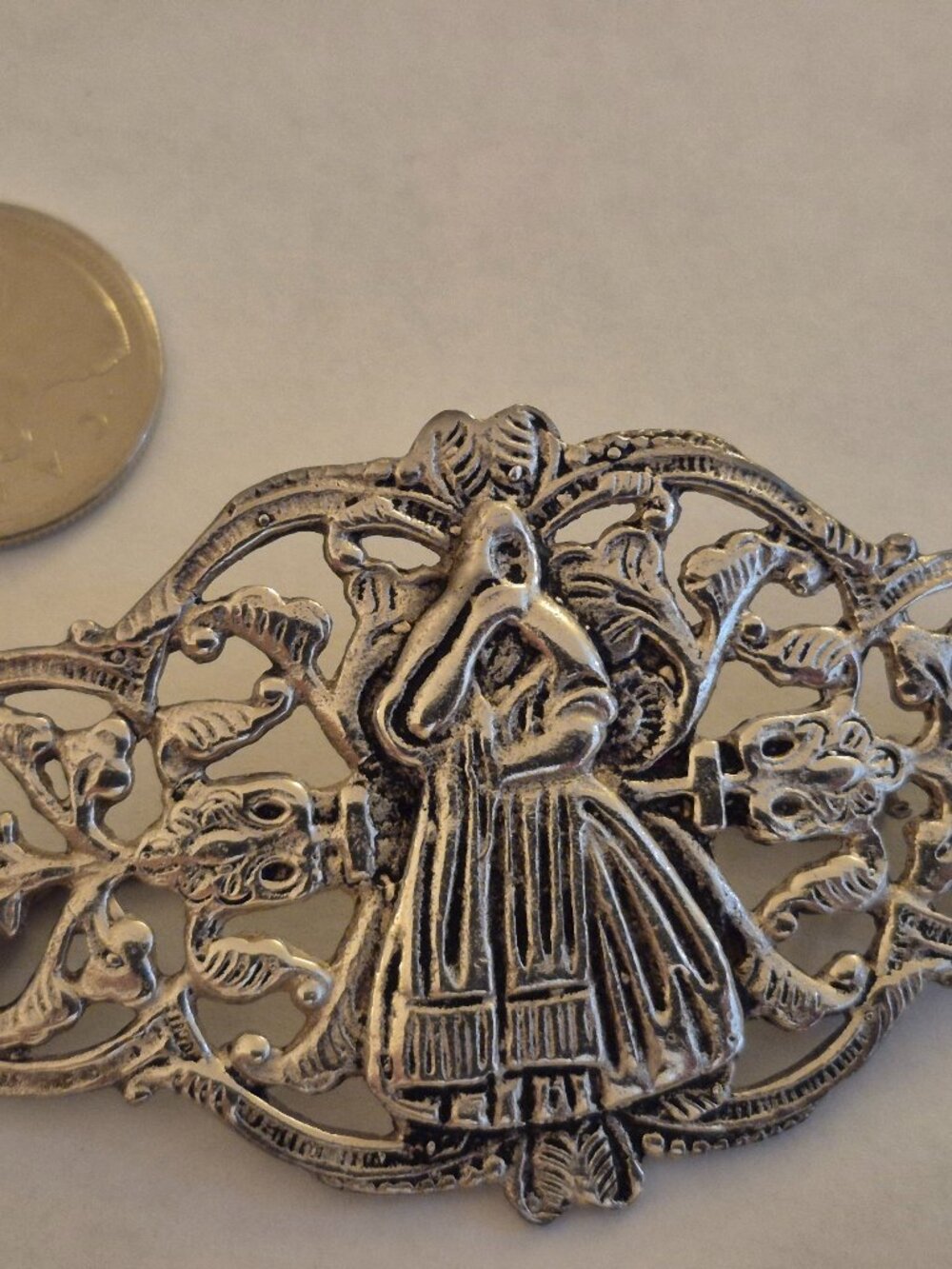 Vintage Peruvian Sterling Silver Brooch 30.6g Heavy Veiled Lady Statement Pin